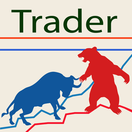Trader bulls and bears. Bulls and bears - a constant struggle for traders the prices up and down.のイラスト素材