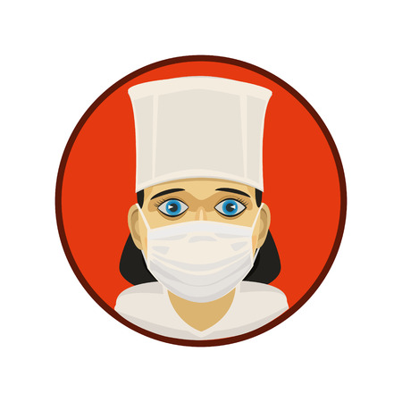 Doctor woman in a white cap and a bandage heals the sick and helping people to icons, icon, and websiteのイラスト素材