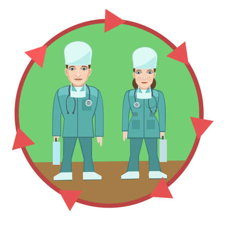 The profession the doctor of the ambulance, the woman and a man in overalls with tools we need to treat and save peopleのイラスト素材