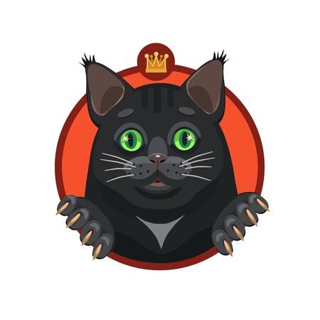 The black cat looks at You with green eyes, they sparkle, he is the king of the cats, over his head the crown!のイラスト素材