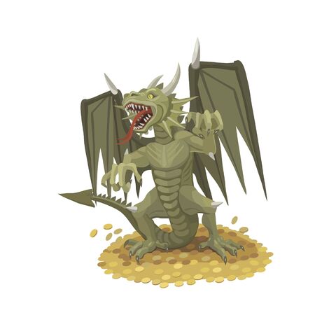 He dragon protects the gold, it opened its mouth and its sound scares off everyone who wants to come to goldのイラスト素材