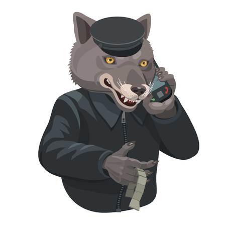 Wolf talking on a cell phone, hands twisting beads, to make a screensaver on your phone who is calling you?のイラスト素材