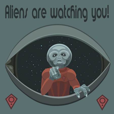 The alien is pointing the finger at you, they observe our planet.のイラスト素材
