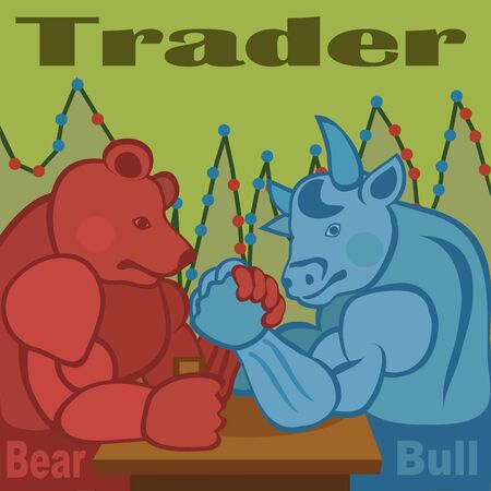 Traders are bulls and bears try their strength, who has time to seize the moment and to profit profit!のイラスト素材