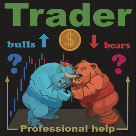 Trade buy and sell at competitive prices there is a constant struggle between bulls and bears who win this fightのイラスト素材