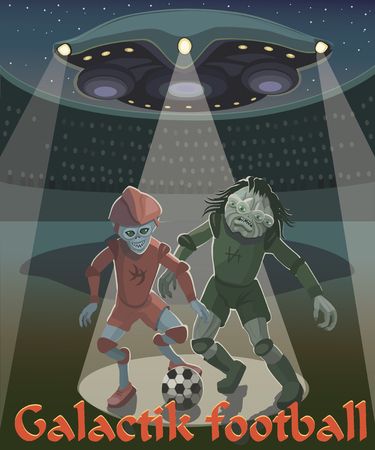 Aliens playing football illustration.のイラスト素材