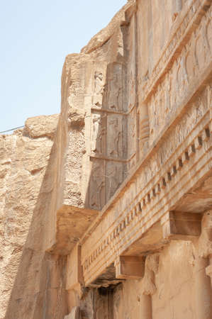 Bas relief on the wall of ruins in the Persepolis in Shiraz, Iran. The ceremonial capital of the...