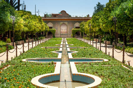 Shiraz, Iran,17 july 2021 Persian garden of Narenjestan Ghavam or Qavam with its historic pavilion and engineered system of canals and fountains.のeditorial素材