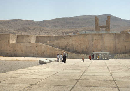 Shiraz, Iran,16 july 2021 The Great Double Staircase at Persepolis. to ancient Persian capital Persepolis. Width of stairs is enough for passage of King's chariot. Persepolis, near Shiraz, Iranのeditorial素材