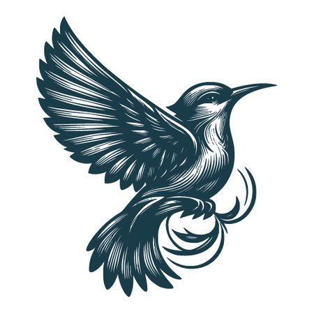 Vector image of a flying bird isolated on white background. Tattoo design element.のイラスト素材