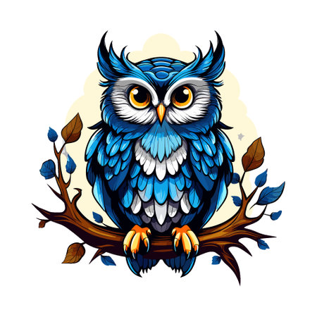 Owl on a branch. Vector illustration isolated on white background.のイラスト素材