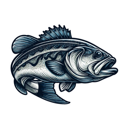 Vector illustration of a stylized fish. Black and white version.のイラスト素材