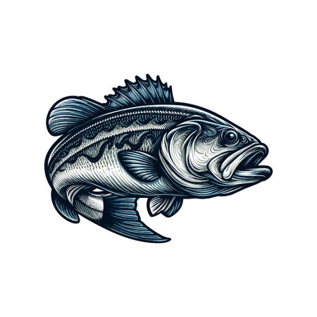 Retro style vector illustration of a sea bass fish isolated on white backgroundのイラスト素材
