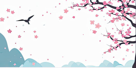 white background, with cherry blossomsの素材