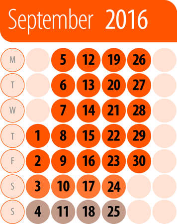 Monthly calendar flat design. September 2016.のイラスト素材