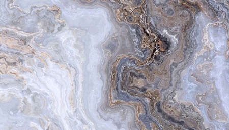 Beautiful grey curly marble with golden veins. Abstract texture and background. 2D illustration