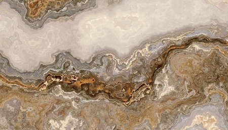 Beautiful grey curly marble with golden veins. Abstract texture and background. 2D illustration