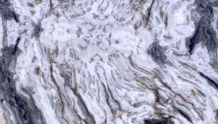 Marble pattern with curly grey and black veins. Abstract texture and background. 2D illustration