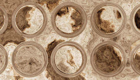 Wooden texture with wavy lines and age rings. Abstract background. 2d illustrationの写真素材