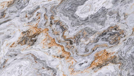 Marble pattern with curly grey and golden veins. Abstract texture and background. 2D illustrationの写真素材