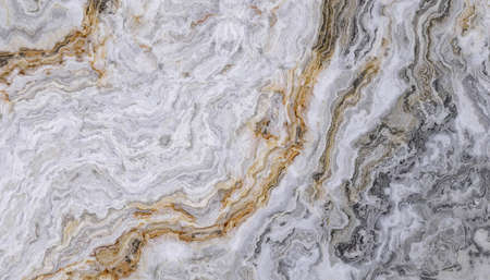 Marble pattern with wavy gold and black veins. Abstract texture and background. 2D illustration