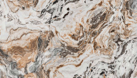 White marble pattern with curly grey and gold veins. Abstract texture and background. 2D...