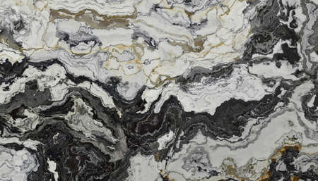 Black and White marble pattern with curly grey and black veins. Abstract texture and background. 2D...