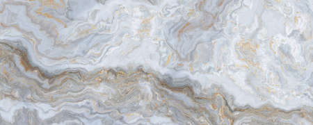 White marble pattern with curly grey and golden veins. Abstract texture and background. 2D illustrationの写真素材