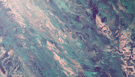 Turquoise-coloured marble pattern with rose inclusions. Texture and background. 2d illustration