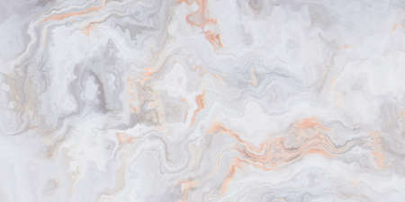 White marble pattern with curly grey and gold veins. Abstract texture and background. 2D...