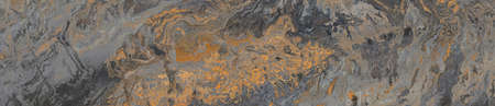Black onyx marble pattern with curly orange veins. Abstract texture and background. 2D illustration