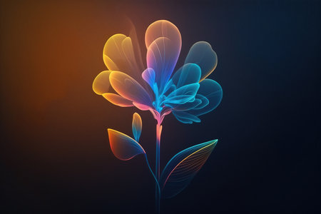 Holographic flower on dark fine textured background. Ai generated illustrationの素材