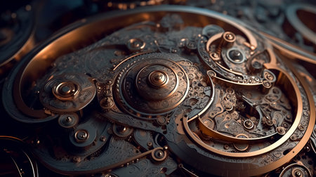Metal abstract object structure from waves, particles fluids and spheres. Ai generated illustration. Texture and backgroundの素材