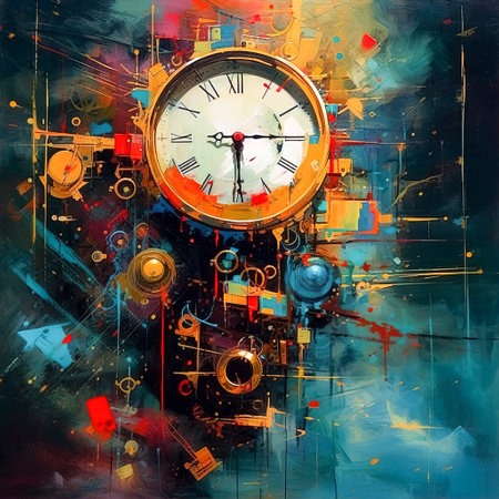 Conceptual acrylic painted colourful hourglass clock. Ai generated illustrationの素材