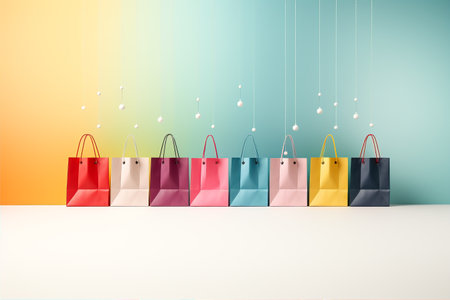 A colorful banner featuring shopping bags and balloons, creating a festive and cheerful atmosphereの素材