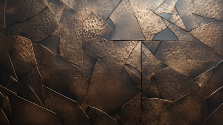 Bronze panel of patinated geometric tiles. Abstract texture and background. Can be used as texture for 3D modelling and designの素材