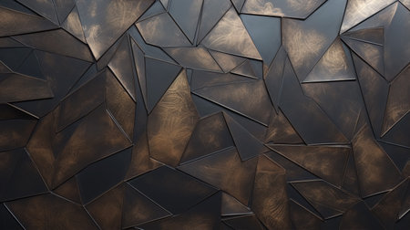 Bronze panel of patinated geometric tiles. Abstract texture and background. Can be used as texture for 3D modelling and designの素材