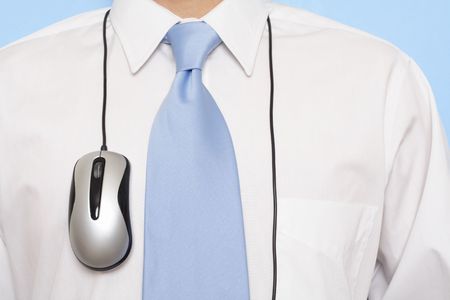Businessman with tie and mouse hanging on the neckの写真素材