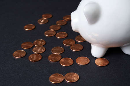 Piggy bank and a bunch of coins, can be used for finance/investment/banking designの写真素材