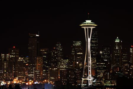 Downtown Seattle and Space Needle view from Queen Anneのeditorial素材