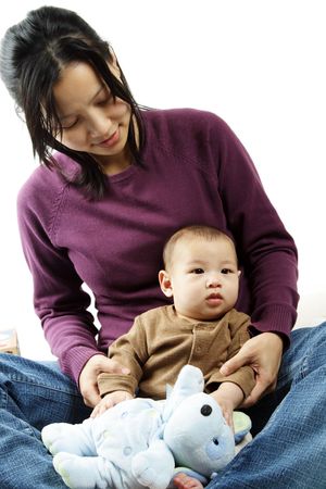 A portrait of a mother and her baby sonの写真素材