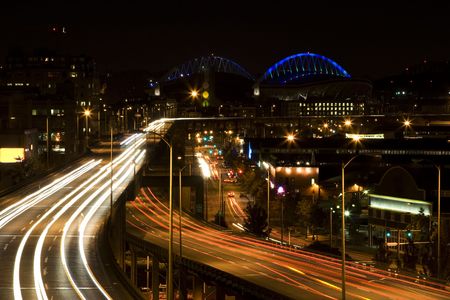 A shot of rush hour traffic in downtown Seattle
