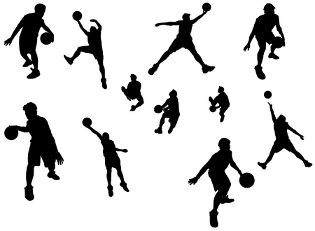 A silhouette isolated shot of a basketball player in actionのイラスト素材