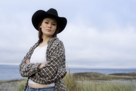 Portrait of a young beautiful woman outdoorの写真素材