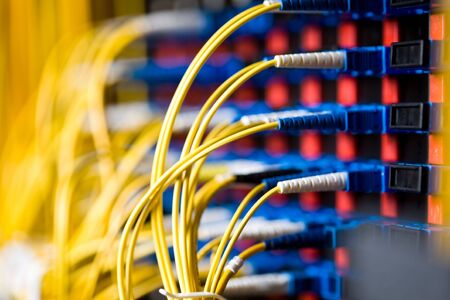 A shot of network cables connected to switch
