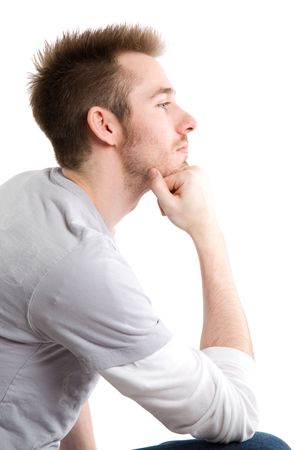 An isolated shot of a thinking caucasian manの写真素材