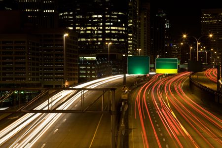 A time exposure shot of rush hour traffic at downtown Seattle