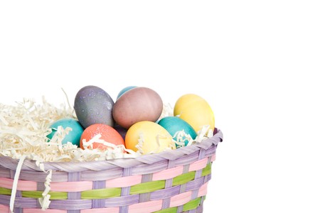 A shot of colorful easter eggs in a basket
