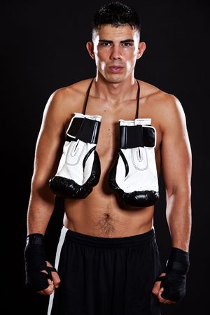 A portrait of a hispanic male boxerの写真素材