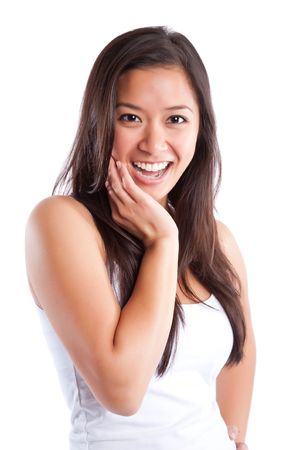 An isolated shot of a beautiful happy asian womanの写真素材